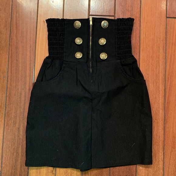 Dresses & Skirts - Black Pencil Mini Skirt - Button & Zipper